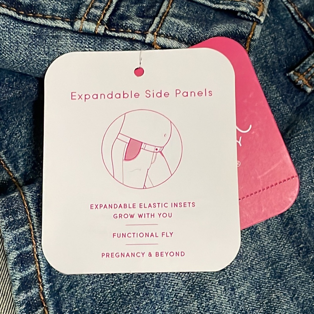 NWT Isabel Maternity Jean Midi Shorts Expandable Side Panels - Picture 5 of 5